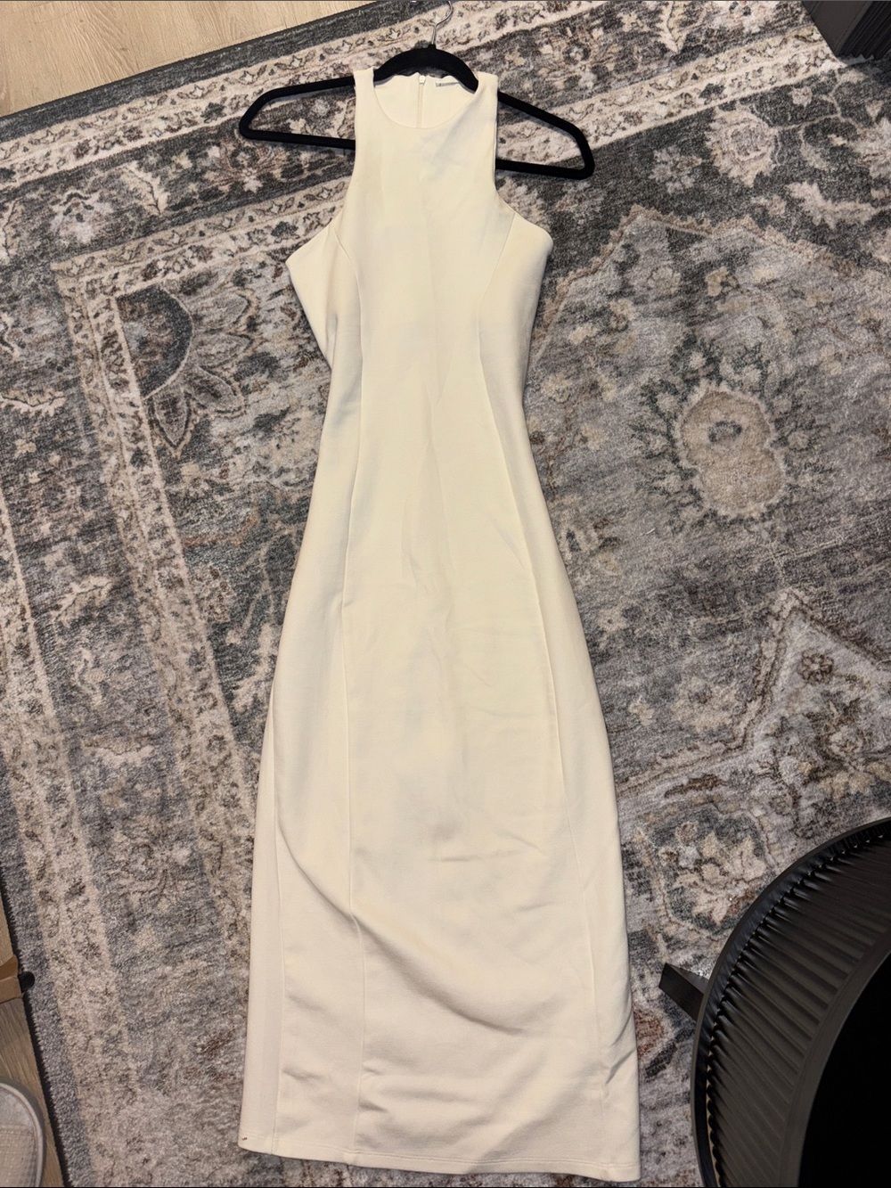 Sleeveless White Halter Contour Maxi Dress